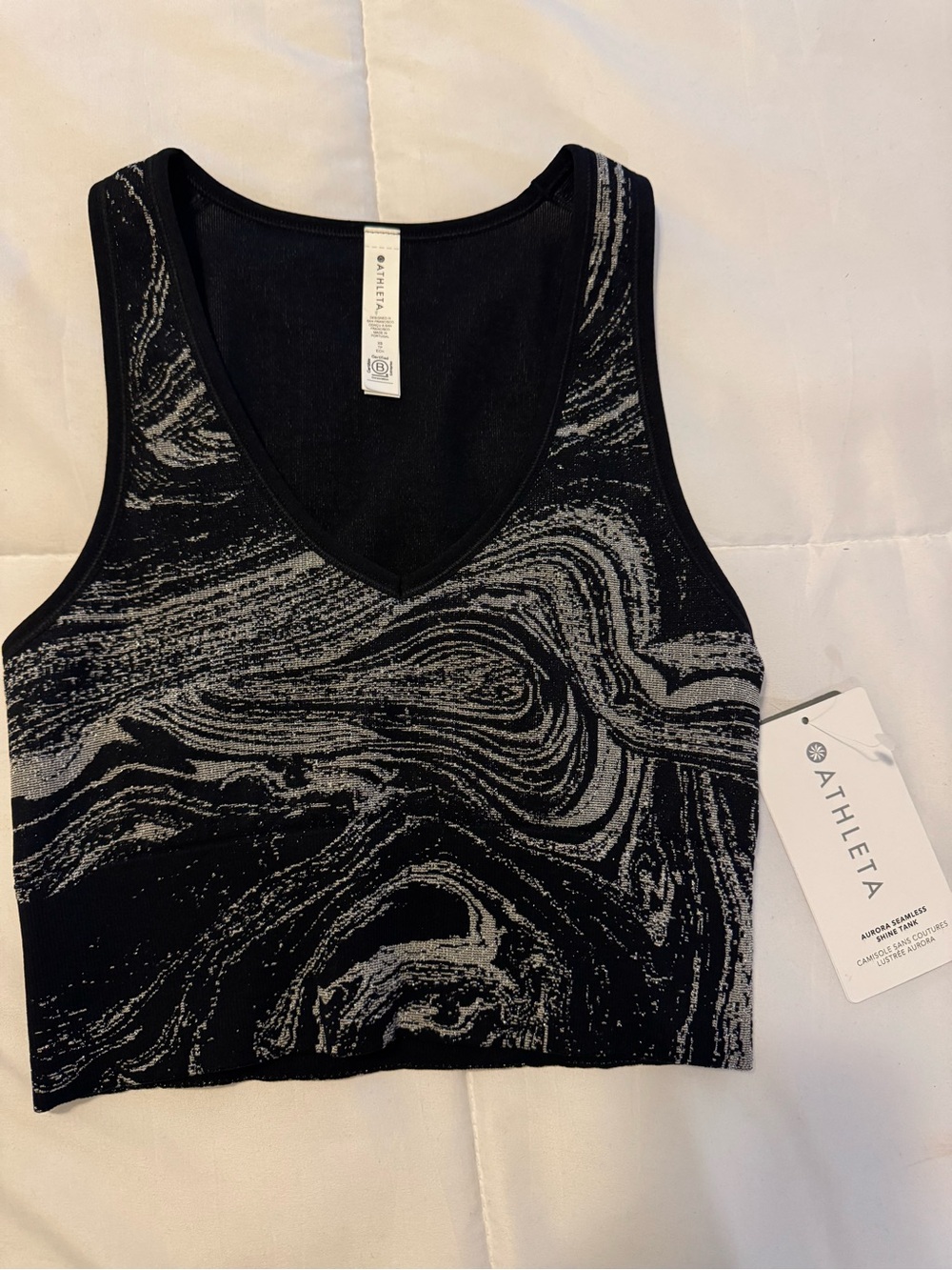 Athleta Black & Gray Marble-Print V-Neck Cropped Tank Top